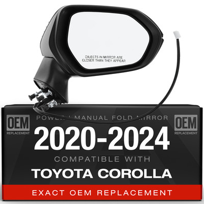 Passenger Side Mirror for Toyota Corolla Sedan - Powered, Manual Fold, Convex...