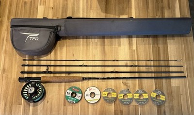 TFO NXT Black Label II Fly Rod Combo 9  5WT 4pc w/ Reel Line Tube, Case, &Tippet