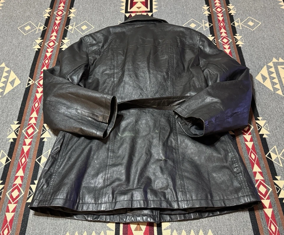 Chaqueta de cuero Enrico Mandelli para mujer 44IT con cinturón doble pecho HR Foto 2 de 4