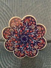 Trivet -7”  Red & Blue Floral Ceramic - Made In Turkey Cottage Style Kitchen