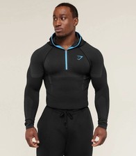 Gymshark Onyx 5.0 Seamless Large Hoodie Black Onyx Grey Blue 1/4 Zip