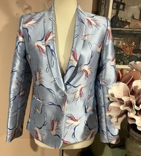 Alice + Olivia Macey Bird Jacquard Long Sleeves Blue Printed JacketBlazer Size 6