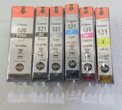 6 Original Canon PGI-520 PGBK CLI-521 BK GY C M Y MP980,MP990