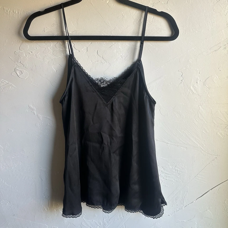 By Eloise Black Silk Cami Tank Unconventional Lace Back Romantic Goth Sz S - Image 2 of 4