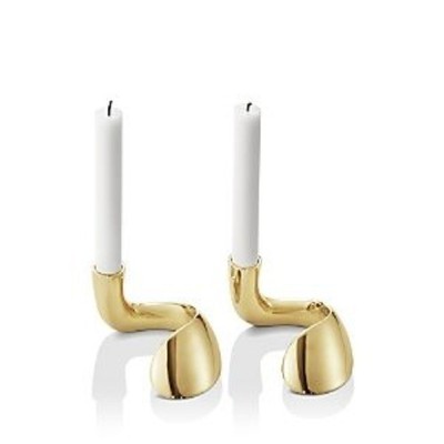 Georg Jensen Stainless Steel Table Candleholder Goldplated Set Gold Size OS NWB
