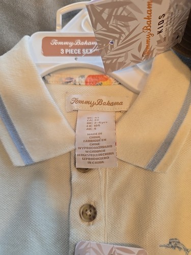 Tommy Bahama Kids Blue Striped Shorts, White Polo, Straw Hat 4T NWT - Picture 9 of 16