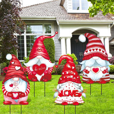 4 Pcs Metal Valentine'S Day Gnome Yard Sign with Stakes Love Heart Gnome Outdoor