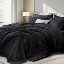 Queen Comforter Set Black - Bed in a Bag Queen Size 7 Pieces, Soft Bedding Set f
