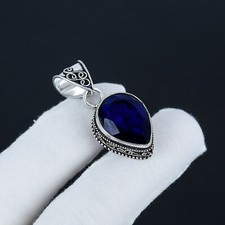 Blauer Saphir Edelstein Handgemacht 925 Sterling Silber Anhänger Für Geburtstag