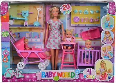 SIMBA Steffi LOVE Baby World Puppen Set 4 Puppen + Einrichtung und Zubehör NEU & OVP