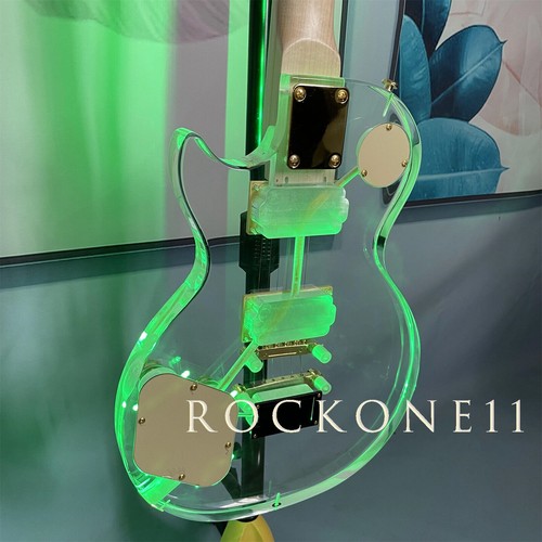 Green LED Light LP Electric Guitar HH Pickups Maple Neck Acrylic Body In Stock - Picture 7 of 7