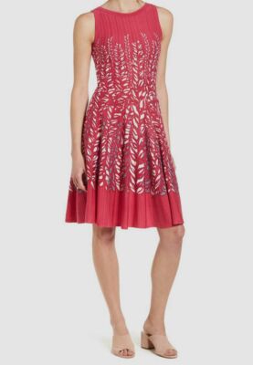 nic and zoe fit and flare dress NIC + ZOE Amelia Embroidered Tile Split V-Neck Cap Sleeve Fit-And-Flare Dress
