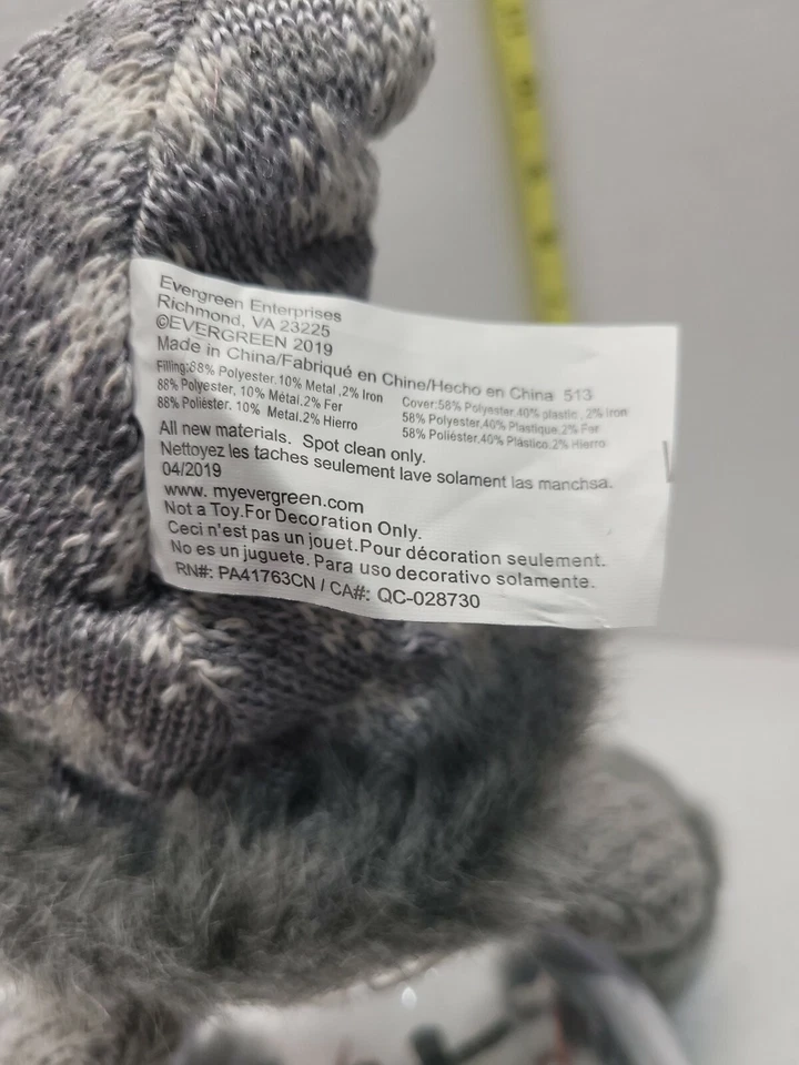 Plush Santa Claus Light Up Plastic Globe Grey White 9" Tall Christmas Farmhouse - Изображение 4 из 4