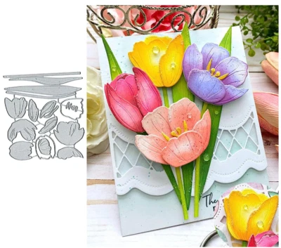 Tulip Flower Set Metal Cutting Die Card Making Scrapbooking Paper Crafts