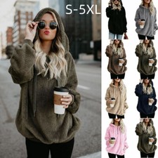 Womens Warm Teddy Bear Fleece Hoodie Ladies Sweatshirt Jumper Hooded Pullover UK
