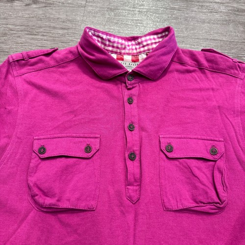 Camisa Polo Ted Baker Para Hombres 4 Bolsillos Henley Rosa Western Manga Corta Cuello - Imagen 4 de 10
