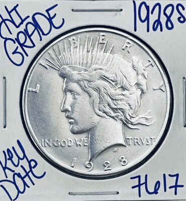  1928 S SILVER PEACE DOLLAR COIN RARE KEY DATE HIGH LUSTER 90% SILVER 