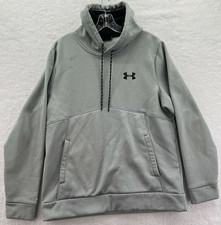 Under Armour Hoodie Sweatshirt Mens Medium Gray Loose Long Sleeve Polyester Logo
