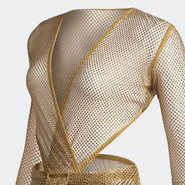 ADIDAS X IVYPARK Metallic Mesh Kleid Damen Gold V-Ausschnitt Langarm NEU BNWT