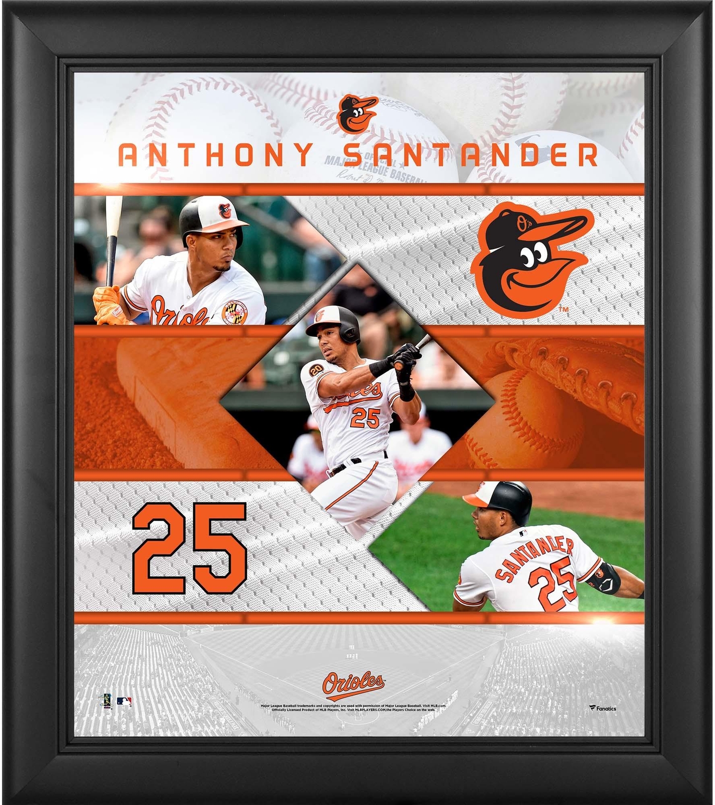 Collage Anthony Santander Baltimore Orioles enmarcado 15x17 estrellas cosidas