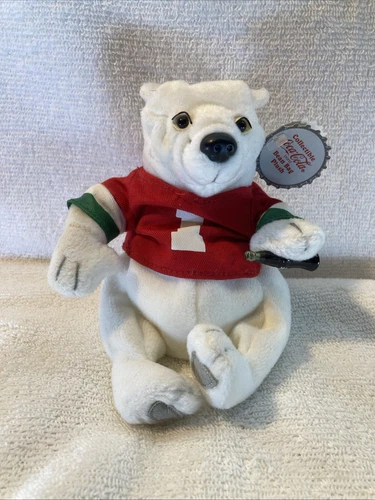 VTG 1999 Collectible Coca Cola Bean Bag Plush Polar Bear 5 1/2" Football Jersey