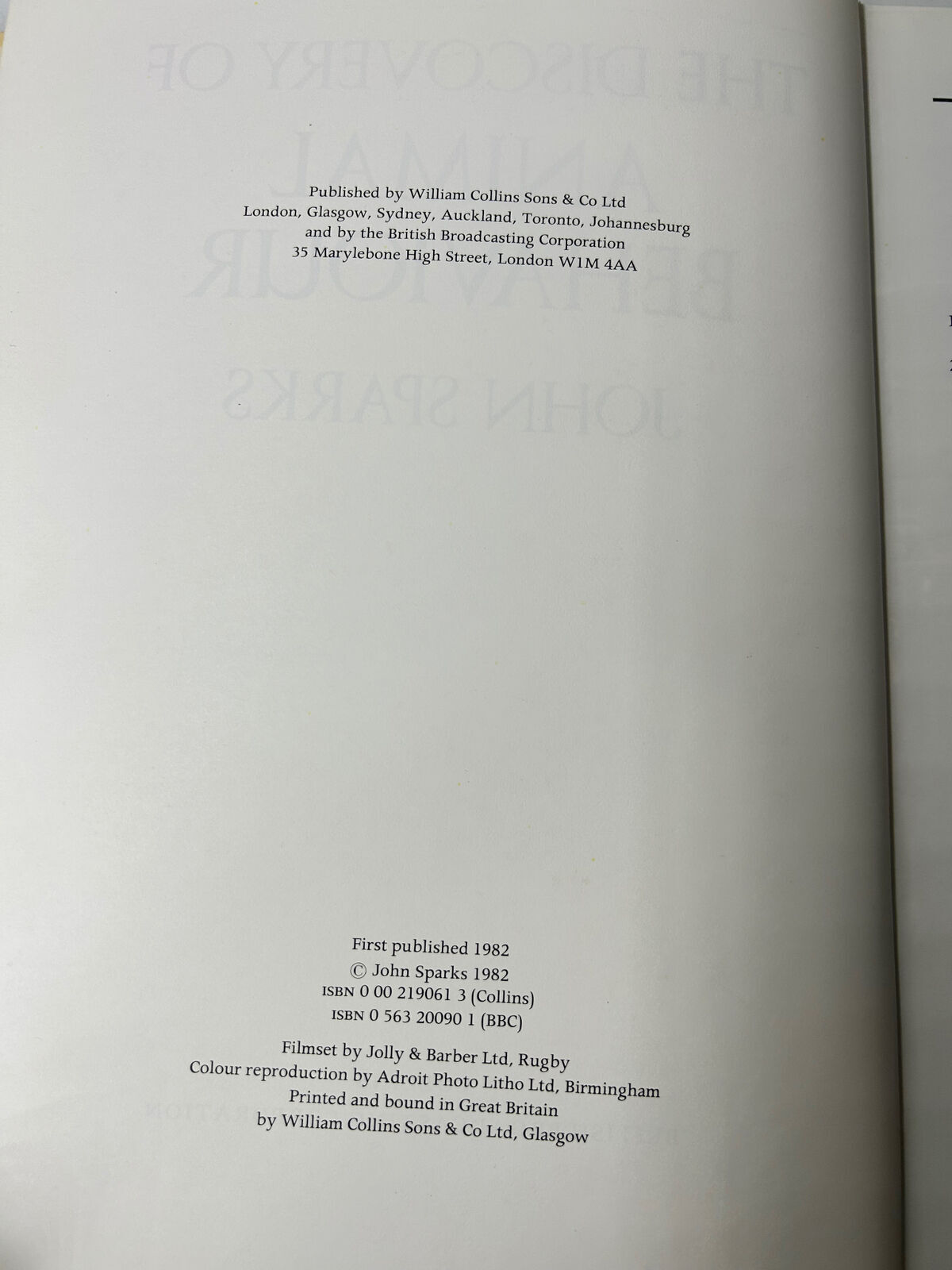 The Discovery of Animal Behaviour by John Sparks(British Broadcasting
