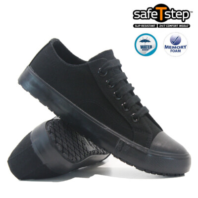 black leather plimsolls