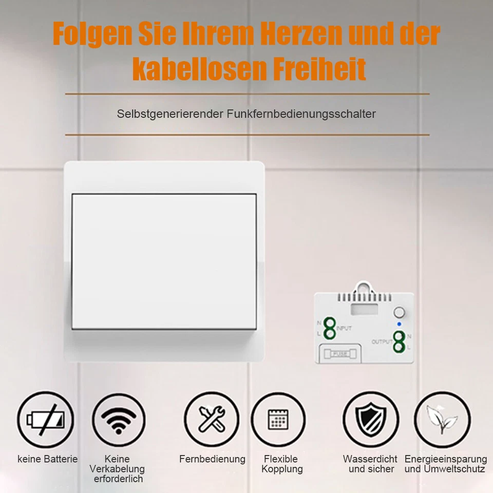 Funk-Wechsel-Schalter Wand-Sender Unterputz Einbauschalter Empfänger kabellos DE - Bild 2 von 4