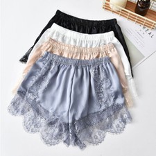 Women Lace Chiffon Faux Silk Shorts Safety Pants Elastic Waist Loose Lounge