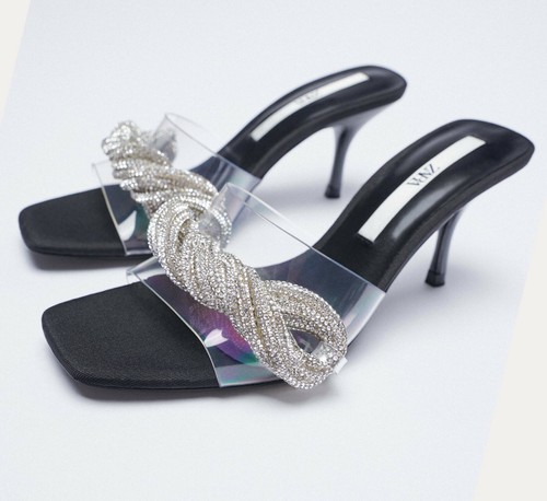 ZARA NEW WOMAN HEELED VINYL SANDALS WITH SHINY DETAIL CLEAR 35-42 3830/710 - Picture 3 of 4