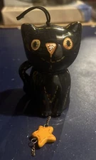 3 Inch Vintage Style black cat halloween ceramic wind chime.