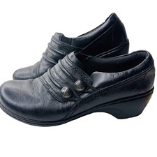 Clark's Channing Haley 6 Womens Black Leather Slip on Loafer Comfort Shoe