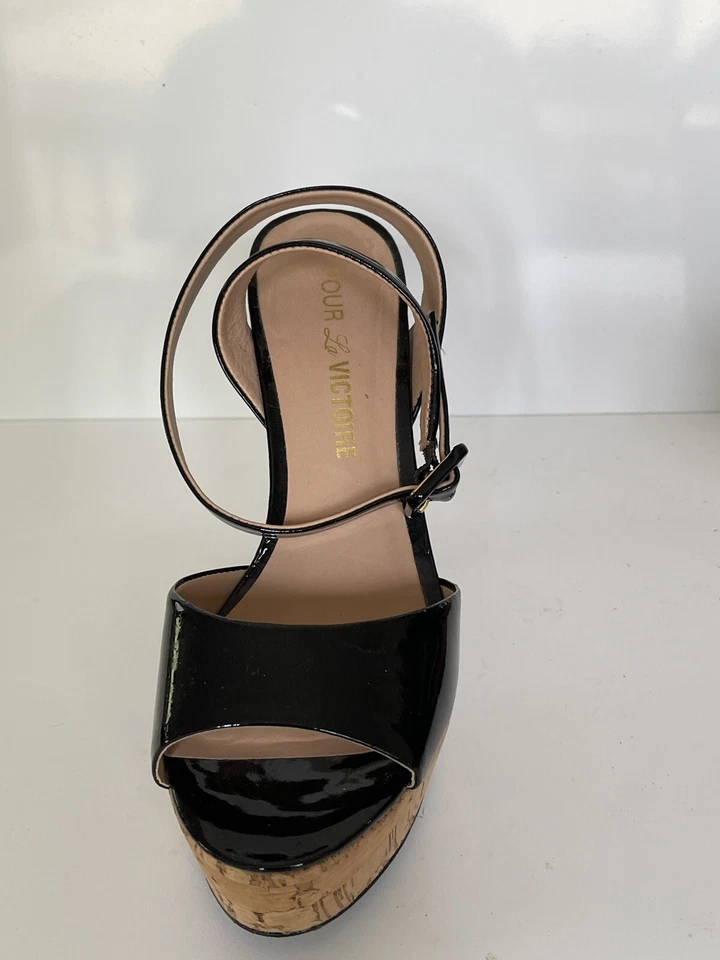 Sandalias de diseñador Pour La Victorie negras y con plataforma de corcho zapatos tacones talla 6 Foto 4 de 4