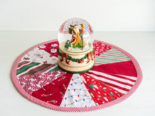 Handmade Christmas Table Topper Quilted Patchwork 16" DIA Peppermint Stripe
