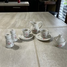 8 Pieces Vintage Strombecker Corp Childs Porcelain Tea Set Floral Cups Saucers