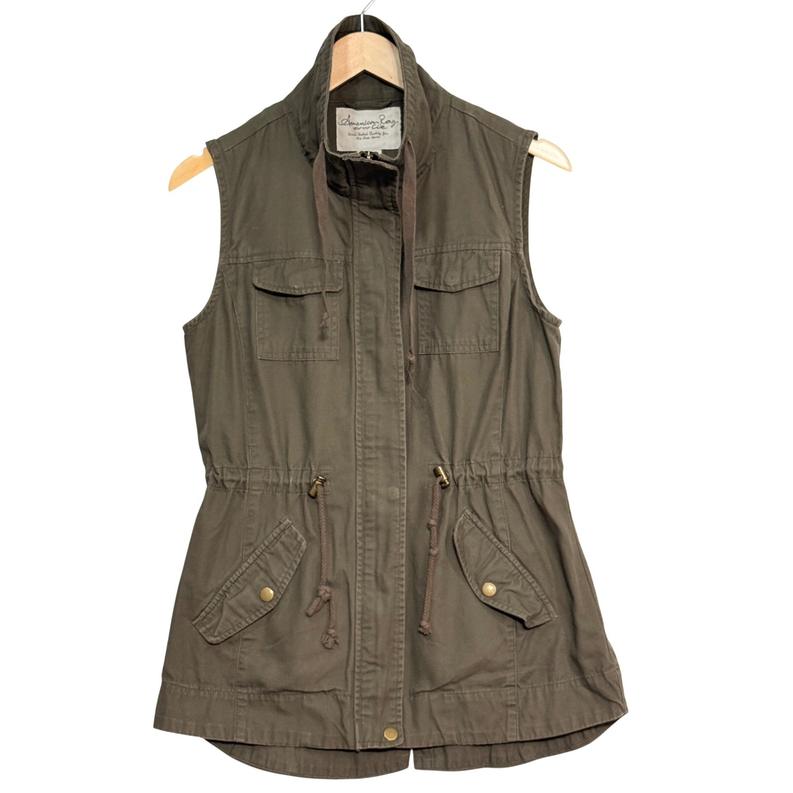 American Rag Womens Olive Green Utility Vest Cotton Cargo Field Jacket M