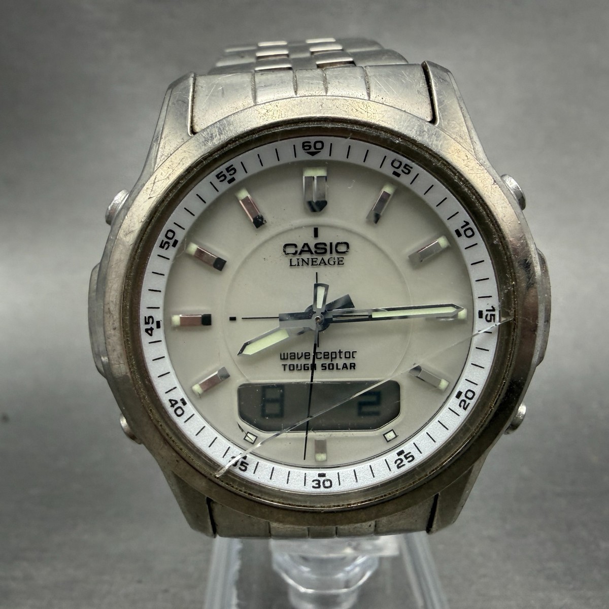Casio Lineage Watch Men 41mm White Dial Titanium Ana Digi Alarm