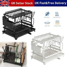 2 Tier Dish Drainer Rack with Drip Tray Cutlery Holder Plate Racks Kitchen Sink.