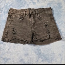 H M Denim Womens Size 6 Black Distressed Cutoff Denim Shorts Frayed Hem