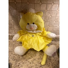 Vintage Puffalump Style Yellow Cat Plush Stuffed Animal Nylon Dress 1980s Retro
