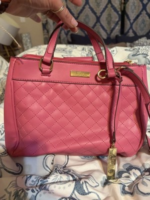 Trina Turk Pink Quilted Satchel Top Handle, Detachable Strap, Zip, Pockets