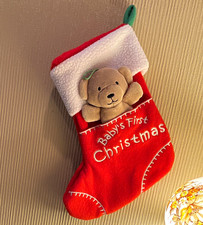 Carter's Kids Baby's First Christmas Stocking Teddy Bear Red Embroidered