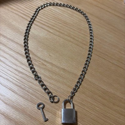 Metal necklace with lock and key, metal jewelry, unique style Used