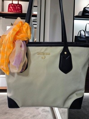 Michael Kors Eva Tote Nylon Sand and Black Large Shoulder Bag