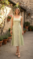 Tea Length Dress 10 Celery Burnout Corset Padded Wedding Guest Cottagecore NWT 