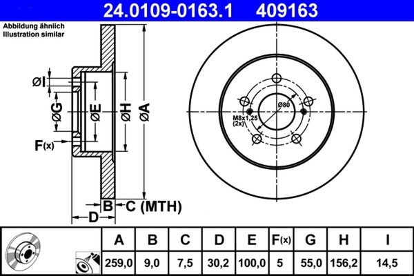 2X ATE Bremsscheibe 24.0109-0163.1 FüR Prius Trezia PHV Lexus Toyota CT Verso-image