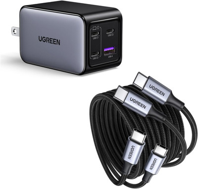 UGREEN 65W 4-Port Gan USB C Wall Charger Bundle with 100W 6.6Ft 2-Pack USB C Cab
