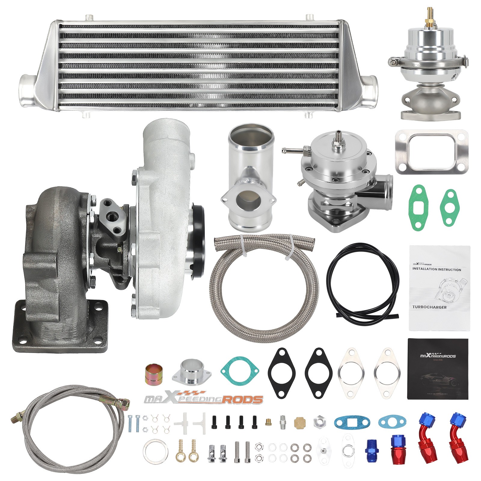 T3 T4 T04E Universal Turbo charger Kit +Wastegate+Intercooler for 1.5-3.0L