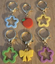 Lot of 6 Kawaii Candy Color Acrylic Keychains Backpack Charms Stars, Apple, Bow 