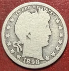 1898-S Barber Quarter. Free Shipping